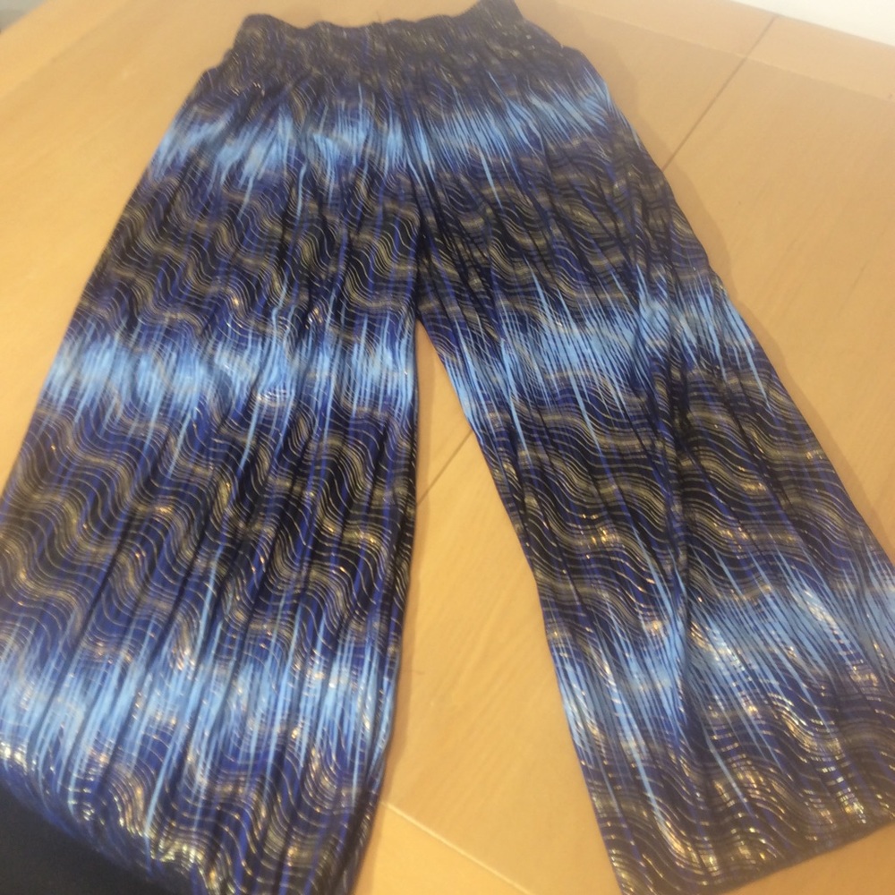 Blue ad gold wide leg flowey pants